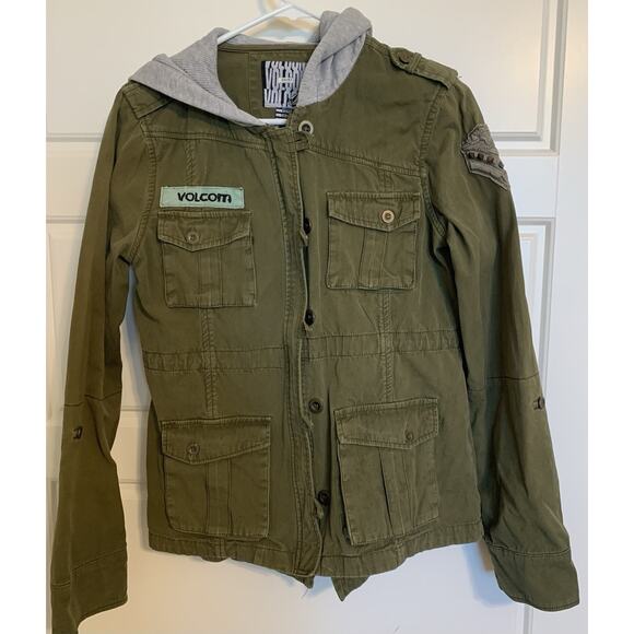 Volcom Women’s Olive Green Jacket Coat Thermal Lined Hood Repair READ - Picture 1 of 13